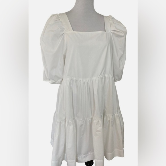 En Saison Dresses & Skirts - En Saison White Puff Sleeve Square Neck Oversized Baby Doll Mini Dress